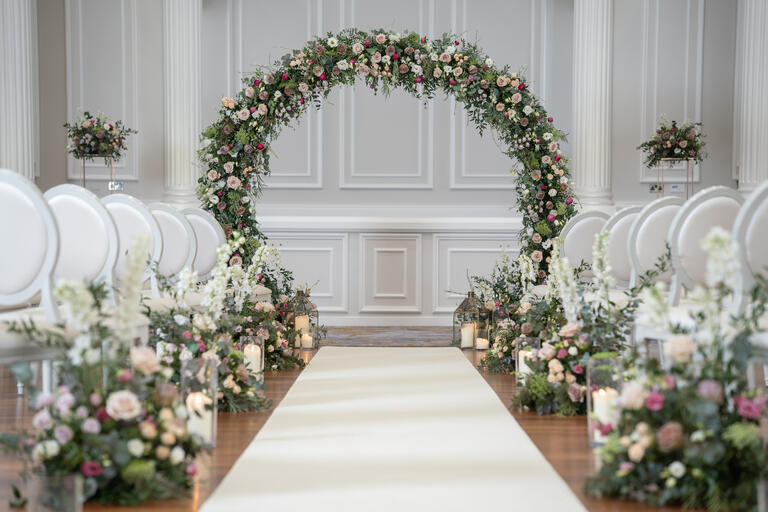 Image of a Wedding Ceremony set up in Tullyglass hotel